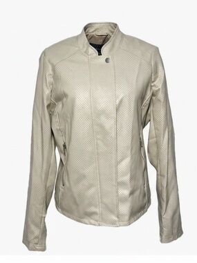 Therapy Beige Vegan Leather Perforated Jacket Size Medium Moto Zip Coat